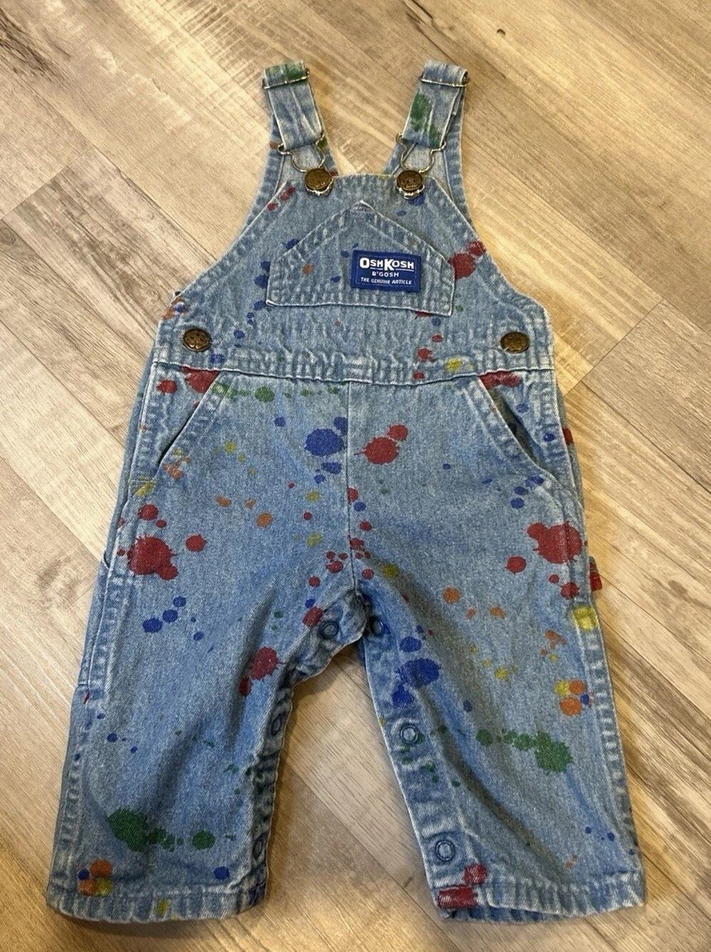 Vintage Oshkosh B'Gosh Paint Splatter Rainbow Bib Overalls Infant 3/6 Months